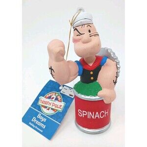 NEW Popeye in Spinach Can Christmas Ornament 5.25" Plastic 1998 Vintage